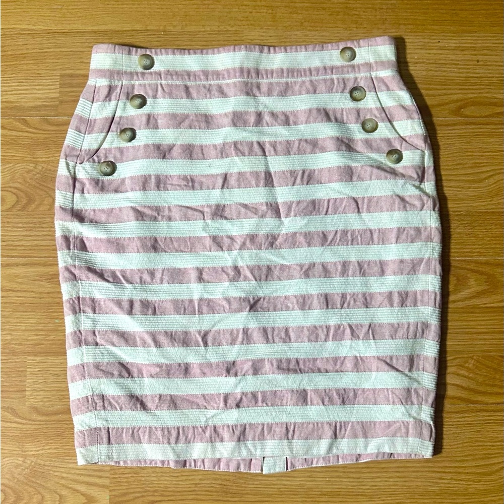 Ann Taylor Loft pink white striped sailor style pencil skirt ladies 12